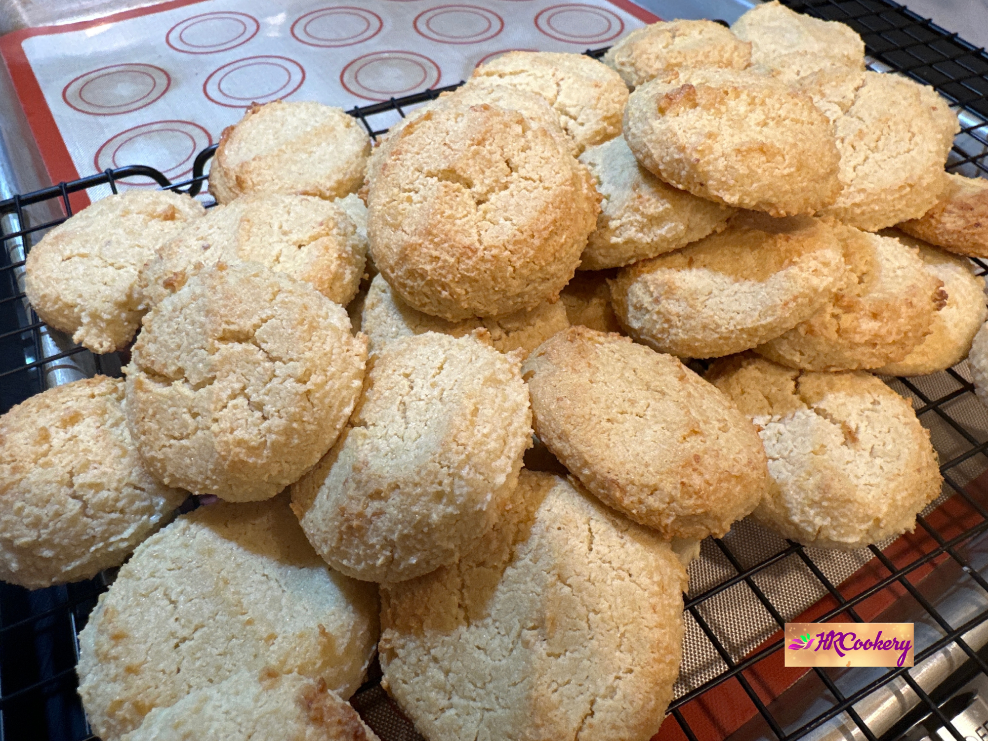 Keto cottage cheese cookies cooling on wire rack after baking